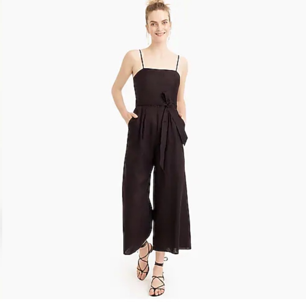 J Crew Linen Tie Waist Jumpsuit